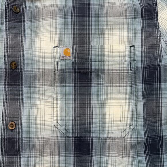 Carhartt Shirt Mens 2XL Relaxed Fit Button Up Blue Cream Plaid Casual Workwear - Picture 2 of 7